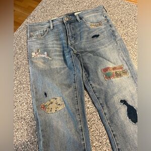 Pilcro And the Letterpress Jeans 27 Slim Boyfriend Light Wash Patch Work Denim